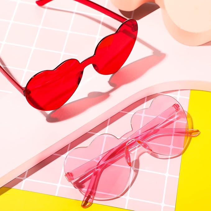 TOODOO 4 Pack Heart Shaped Sunglasses Rimless Candy Color Eyewear Galentine Valentines Accessories