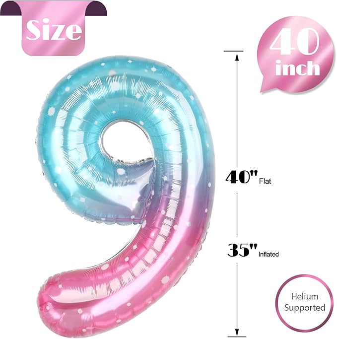 Starry Sky Number 9 Balloon 40 Inch, 9 Balloon Number, 9th Birthday Decorations, Starry Sky Party Supplies for Boys Girls