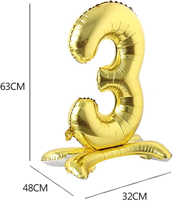 Self Standing 32 Inch Number Balloons Foil Ballon Gold Digit ball Wedding Birthday Party Decoration Baby Shower Supplies (32 inch Stand Gold 3)