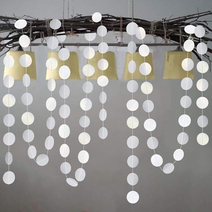 Shining White Circle Dots Hanging Garland Sparkling White Circle Dots Hanging Streamer Glitter Bunting Banner Backdrop for Wedding Baby Shower Birthday Xmas Decor 40 Feet