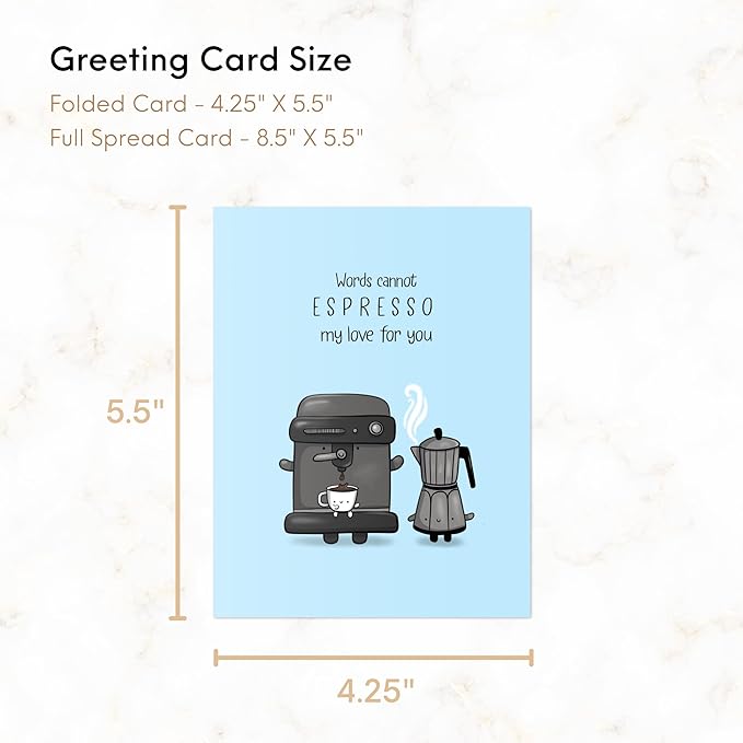 ALY LOU Mothers Day Card Anniversary Birthday for Mom Dad Wife Husband Girlfriend Boyfriend Stepmom Aunt Parents – Cute Funny Punny Greeting Card for Fathers Day – Blank Inside (Espresso My Love)