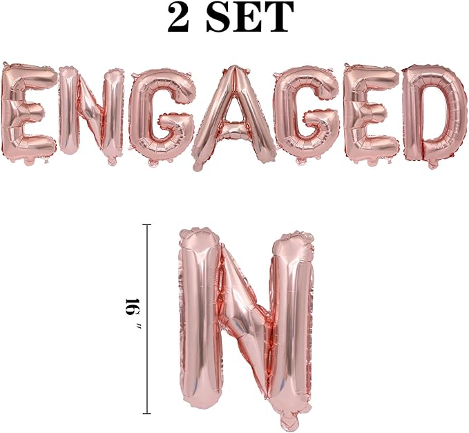 2 Set 14Pcs Rose Gold Engaged Letter Balloons 16in Balloon Foil Letter Decorations Party Decor Rose Gold Letter Balloons Engaged Party Supplies