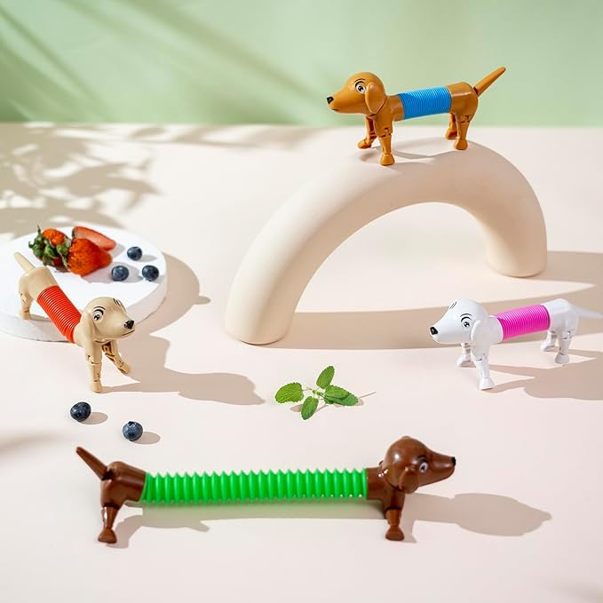 Dog pop Tubes fidgets, Easter Egg Stuffers, Sensory Toys for Kids 5-7, fidgets for Toddler, Easter Basket , Easter Egg fillers,（4 Pack Dog）