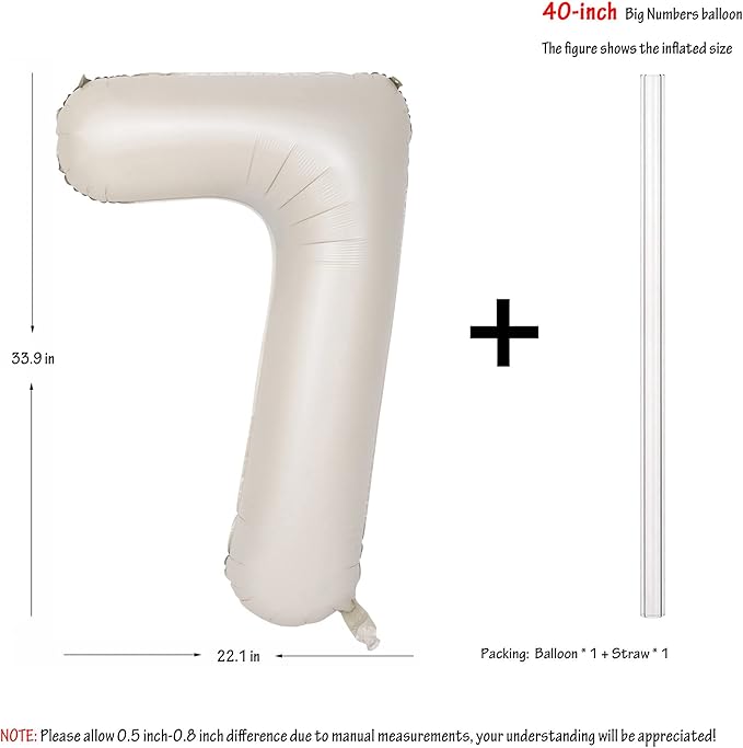 40 In Cream white Number Balloons Helium Foil Mylar Balloon Birthday Party banquet Decoration Digital 7