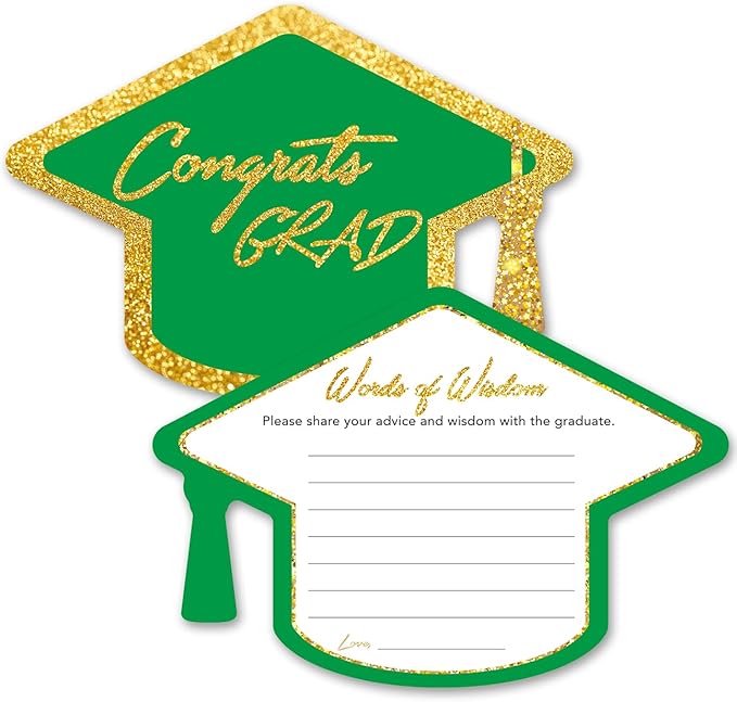Yuzi-n Graduation Advice Cards for The Graduate (50 Pack), High School or College Graduation Party Games Decorations Supplies, Well Wishes Cards for Graduates, Advice For The Graduate Cards (Green)