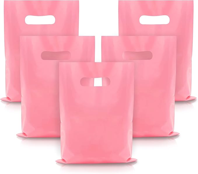 TOSPARTY 40PCS Pink Plastic Gift Bags Easter Candy Bag Die Cut Plastic Bags are Sturdy Party Assorted Easter Gift Bag