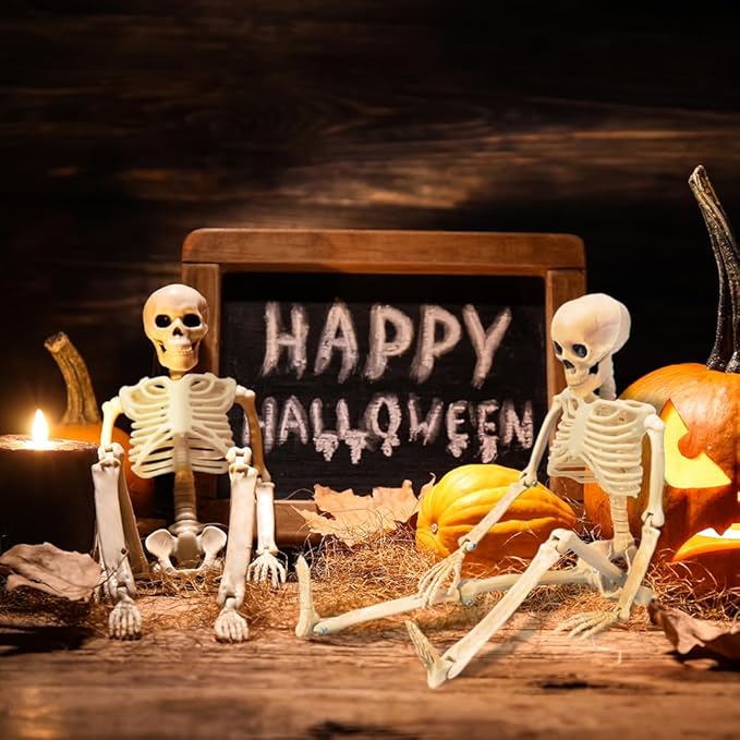 WODMAZ 5 Packs Halloween Skeletons, 16" Halloween Full Body Skeleton with Posable Joints for Haunted House Graveyard Props Decor