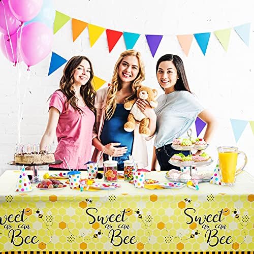 Tatuo 1 Packs Bee Plastic Tablecloths - 54 x 108 Inches Sweet as Can Bee Decorative Table Cover Honey Party Tablecloth Set for Birthday Baby Shower Gender Reveal Party Decorations