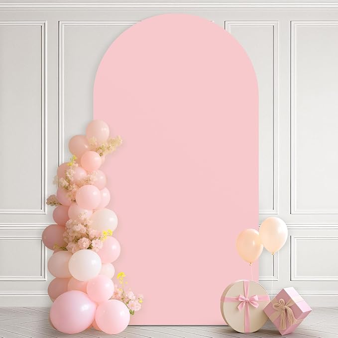 Ledido Wedding Arch Backdrop Cover 7.2FT Arch Covers Fitted Stretchy Spandex Round Top Stand Backdrop Cover for Wedding Banquet Ceremony Birthday Party Baby Shower Event Decoration,Pale Pink