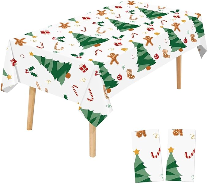 2 Pack Christmas Tree Plastic Tablecloths Disposable Xmax Table Covers Table Cloths for BBQ Picnic Birthday Christmas Parties Covers Waterproof Oil-proof Table Cloth Thin Table Cloths 54 x 108 In