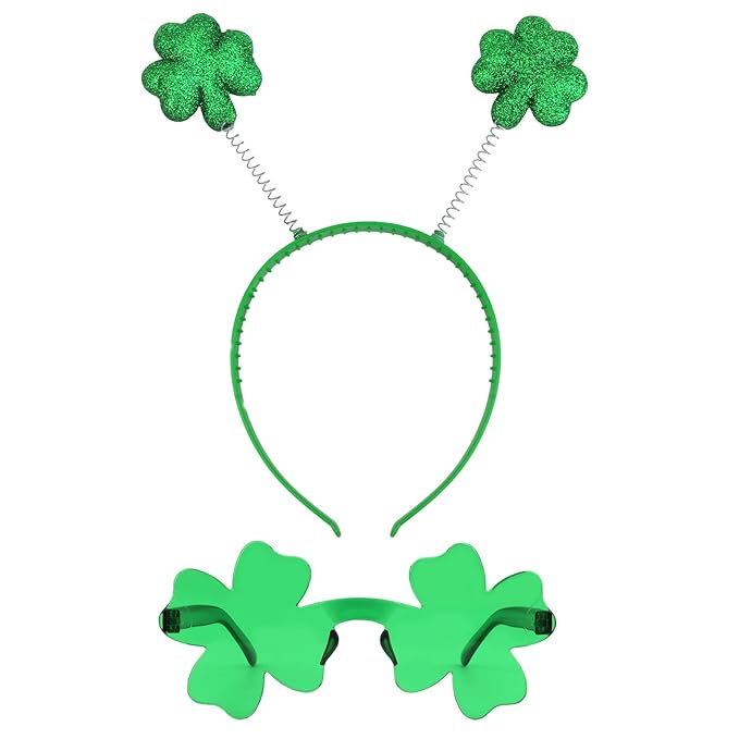 Semato St. Patrick’s Day Headband with Green Clover Sunglasses for St. Patrick’s Day Accessories Shamrock Irish Carnival Party Favors