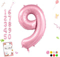 Smlpuame Pastel Pink 9 Balloons, 40 Inch Large Light Pink Foil Number Balloons 0-10, Self-Sealing 9th Birthday Balloon for Girls Women Anniversary Baby Shower Princess Party Decorations Supplies