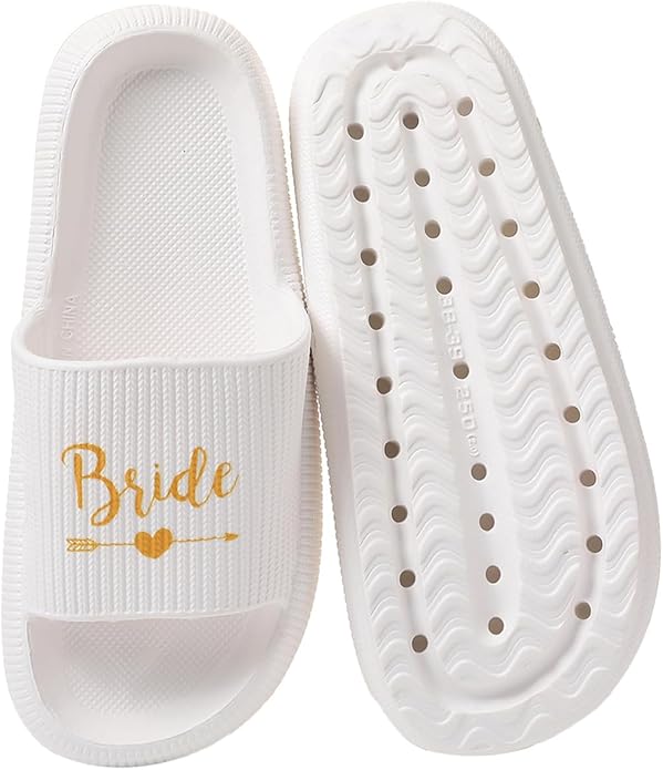 Women's Bride Slippers - White I DO Bride Slide Sandals for Bachelorette Party & Bridal Shower