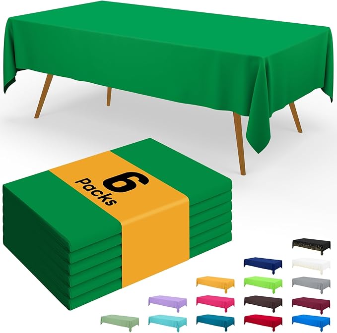 Smiry Disposable Table Cloth - 6 Pack, 54 x 72 Inch Waterproof Rectangle Tablecloths for Parties, Decorative Plastic Table Cover, Leakproof & Sturdy, Green