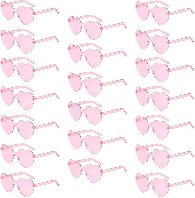 YQVIE 20 Pack Heart Shaped Sunglasses One Piece Candy Color Rimless Glasses for Women Bachelorette Party Supplies