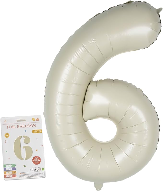 40in Birthday Big Number Balloon - CARGEN Giant Foil Balloons for Women Men Birthday Party Wedding Anniversary Supplies Decorations, Creamy White Six, No.6
