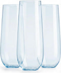 24 Pcak Champagne Flutes Plastic, 9 Oz Disposable Stemless Mimosa Clear Toasting Glasses, Clear Crystal Plastic Cocktail Cups for Party Wedding Birthday (Blue)