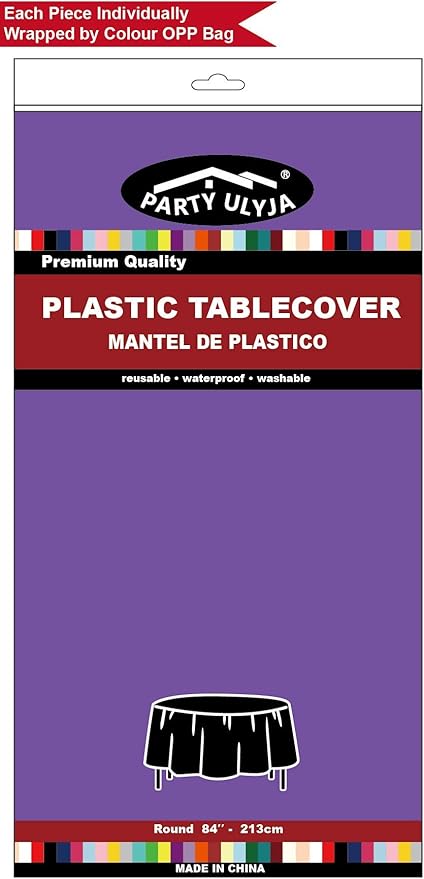 PARTY ULYJA Purple Plastic Tablecloths 2 Pack Disposable Table Covers 84 Inch Circle Bridal Shower PEVA Violet Table Cloths for BBQ Picnic Birthday Wedding Banquet Parties 6 ft Round Table Use
