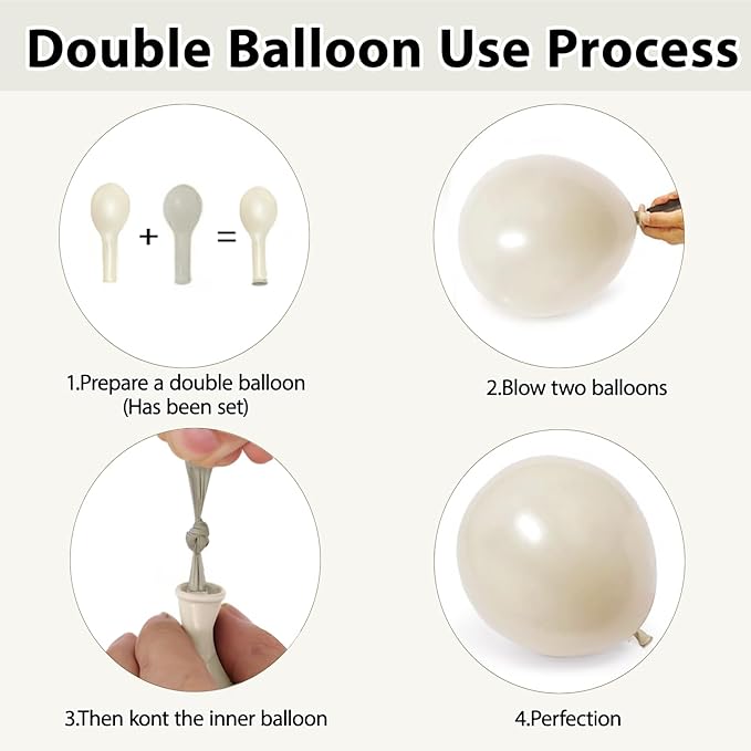 Pearl Sand White Balloons Arch Kit,Double Stuffed White Ivory Beige Cream Balloon Different Sizes 18/12/10/5 Inch Off White Balloon for Wedding Engagement Birthday Bachelorette Decorations