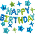 TONIFUL 35PCS Blue Green Happy Birthday Decorations Kit 16 Inch Happy Birthday Balloon Banner with Star Balloons Mylar Foil Birthday Party Decorations Supplies for Men Women Adults Girls Boys Kids