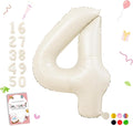 Smlpuame 40 Inch Beige Number 4 Balloons for 4th Birthday Decorations Boys Girl, Giant Self-Sealing Cream Foil Number 0-10 White Sand Balloon for Women Men Party Anniversary Baby Shower Supplies