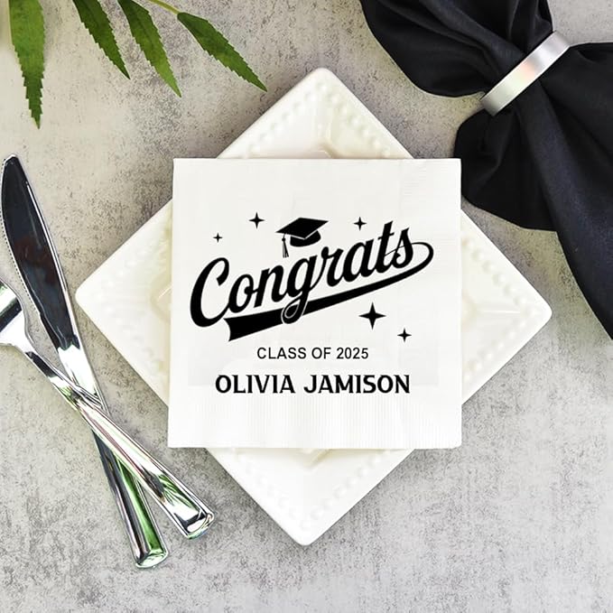 Personalized Graduation Party Disposable Napkins, Custom Grad Party Decor, Class Of 2025, Congratulations Grad, Gifts For Graduations Parties Style 7