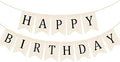 Domeny Happy Birthday Burlap Banner Boho Birthday Bunting Banner Black Bohemian Birthdays Bunting Garland Rustic White Birthday Party Hanging Garland for Women Men Birthday Kid Photo Backdrop