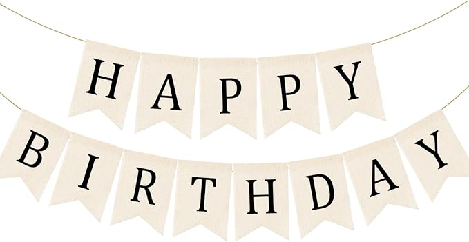 Domeny Happy Birthday Burlap Banner Boho Birthday Bunting Banner Black Bohemian Birthdays Bunting Garland Rustic White Birthday Party Hanging Garland for Women Men Birthday Kid Photo Backdrop