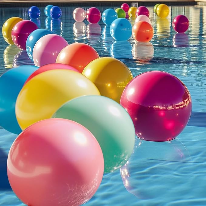 50 Pcs Giant Balloons Kit 18 24 36 Inch Mixed Size Latex pool Balloon, With 10 Colors - Party Decoration Supplies for Birthdays, Weddings, Events