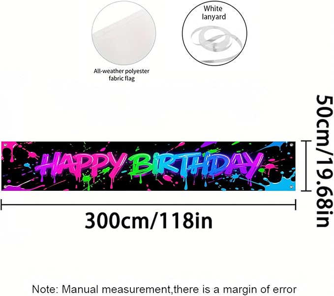 Happy Birthday Banner Colorful Graffiti Backdrop Banner 118 x 20 inchs Birthday Party Decorations Supplies for Boys and Girls Baby Shower Indoor Outdoor Party Decorations