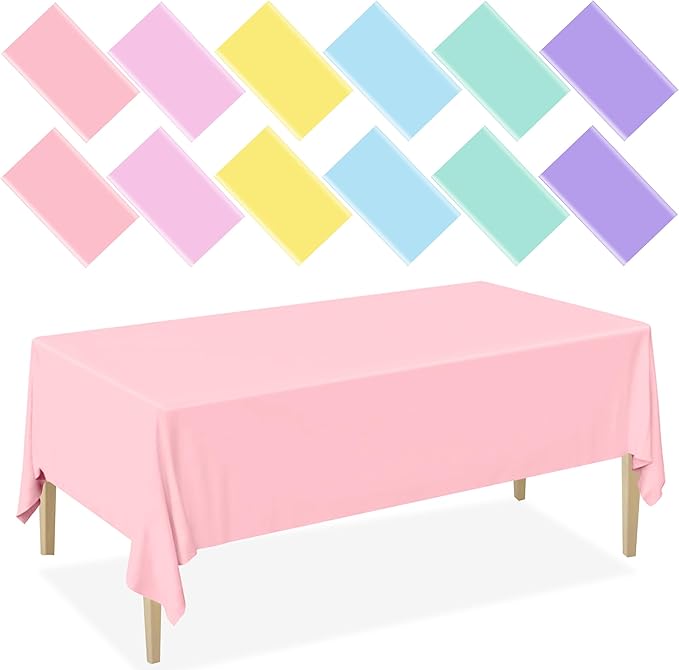 12 Pack Plastic Table Cloths for Parties,Pastel Plastic Tablecloth,54x108 Inch Disposable Rainbow Rectangle Table Cover for Birthday Wedding Baby Shower Party Decoration