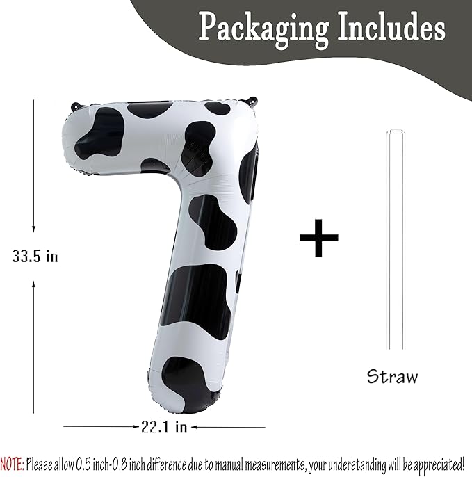 Cow Print Balloon Birthday Decorations Supplies,40 inch Number 7 Balloon | Cowgirl Theme Number Balloons for 7st Birthday Party | Farm Barn Decor for kids