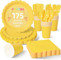 Vyntra 175 Pcs Yellow Disposable Paper Plates and Napkins Set for 25, 9" Dinner Plates & 7" Dessert Plates, Tableware for Birthday, Baby Shower, Picnic, Party