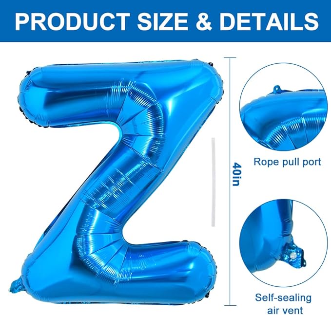 TONIFUL 40 Inch Large Blue Letter Z Balloons Giant Alphabet Letter Balloons,Foil Mylar Big Balloons for 2026 Graduation Birthday Party Anniversary New Year Graduation Supplies Decorations