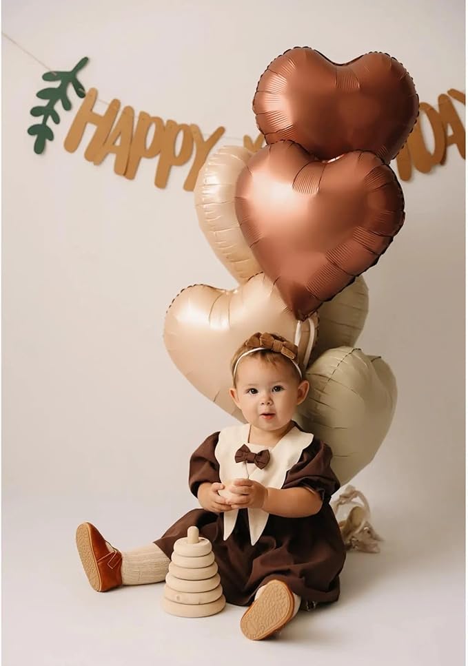 Sand White Brown Heart Balloons,10Pcs Apricot Beige Foil Heart Shaped Balloons,18Inch Boho Cream Nude Neutral Helium Balloon for Valentines Engagement Birthday Baby Shower Wedding Party Decorations