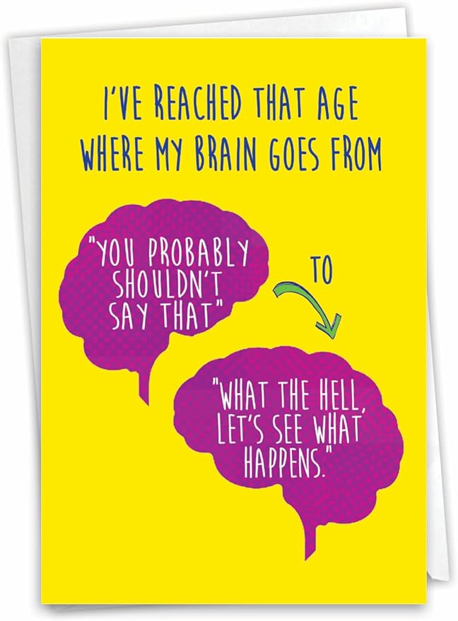 NobleWorks - Funny Happy Birthday Card with Envelope - Congrats Greeting Card for Senior Citizens, Birthday Fun - Brain Change C3230BDG