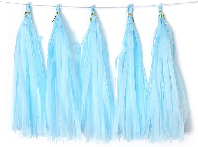 9.8in Tissue Paper Tassel DIY Hanging Paper Decorations Party Garland for Parties, Weddings, Festivals, Baby Showers - 20PCS (Sky Blue 25cm)