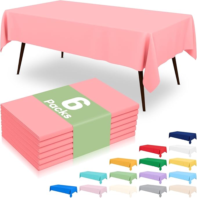 misaya 6 Packs Disposable Plastic Table Cloth, 54 x 108 Inch Waterproof Rectangle Tablecloth, Leakproof & Sturdy Decorative Table Covers for Easter, Picnic, Party and Outdoor, Peach