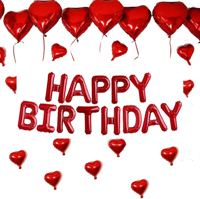 TONIFUL Red Happy Birthday Balloons 16 Inch Mylar Foil Letters Birthday Sign Banner Balloon Bunting Reusable for Girls Boys Kids & Adults Birthday Decorations and Party Supplies