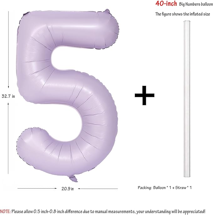 40 In Matte Purple Number Balloons Helium Foil Mylar Balloon Birthday Party banquet Decoration Digital 5