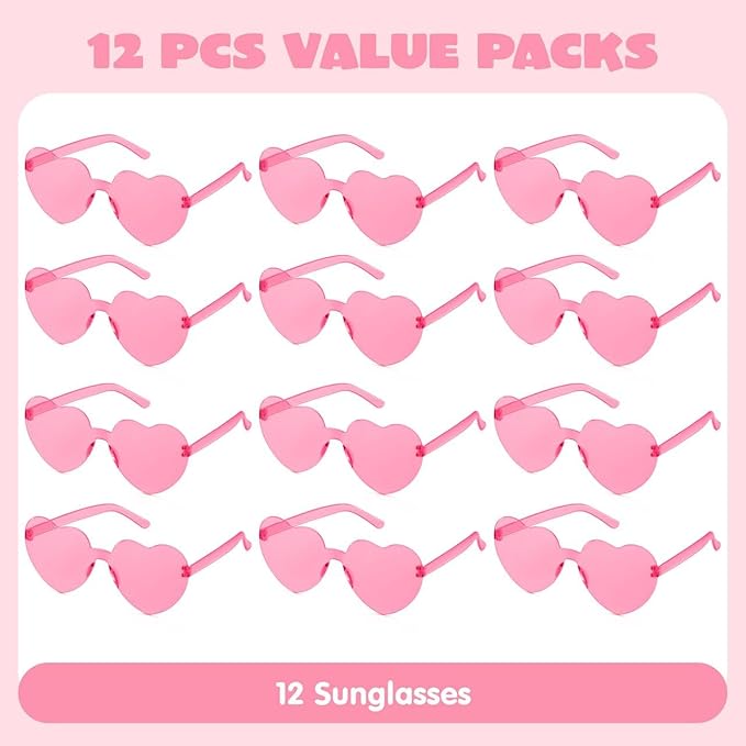 JOYIN 12 PCS Valentine's Day Pink Heart Shaped Sunglasses, Classroom Exchange Gift for Kids, Classroom Holiday Prizes, Sunglasses for Women and Girl