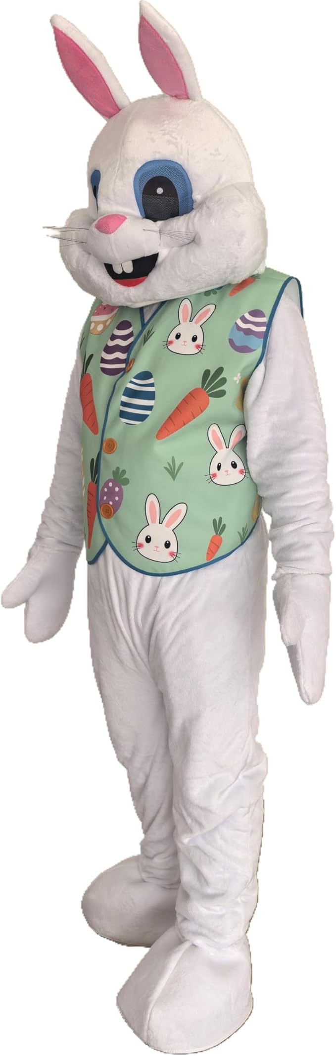 Easter Bunny Mascot Costume Blue Vest Unisex Deluxe Rabbit Costume Party Adult Size Fancy Dress