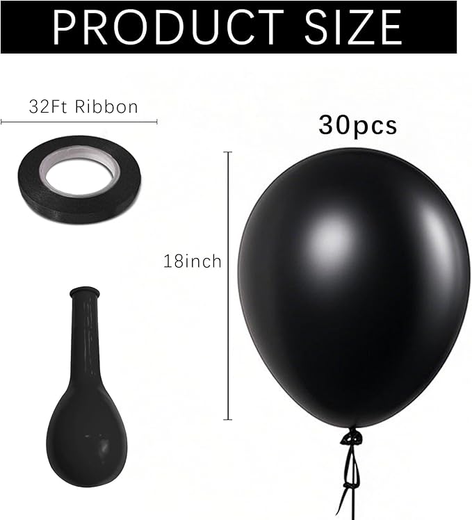 Black Balloons Party Decorations 30 Pack 18 inch Round Halloween Latex Balloons for Black Themed Wedding Graduation Anniversary Birthday Party Backdrop Decorations