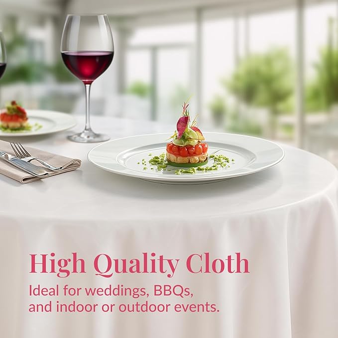 Prestee 4-Pack 84-Inch White Round Plastic Tablecloth Disposable - Durable Waterproof Table Covers for Weddings, BBQ, Parties, Outdoor Events - Elegant White Plastic Tablecloths Round for Any Occasion