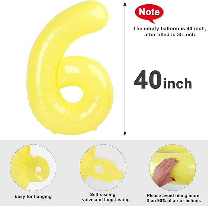 Number 6 Balloon 40 Inch, 6 7 Six Seven Birthday Decorations, 6th Birthday Balloon for Men Women, Yellow 16 60 61 65 Numbers Balloons Party Wedding Events Decorations