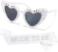 Bride to Be Sunglasses & Bride to Be Sash Set - White Satin Sash with Rhinestone Lettering & Pearl-Embellished Sunglasses for Bachelorette Party, Bridal Shower & Wedding Celebrations