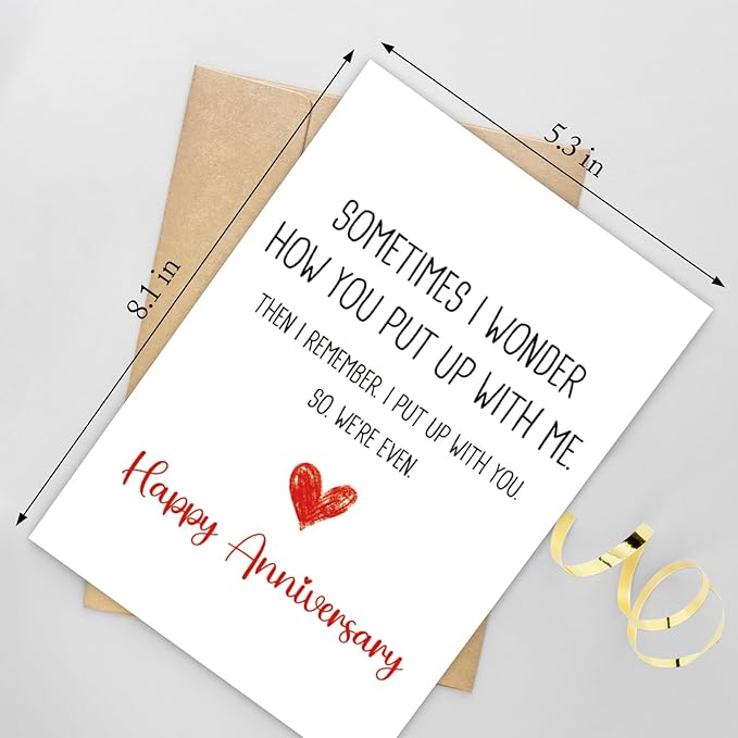 Funny Wedding Anniversary Card for Girlfriend Boyfriend, Humorous Anniversary Card from Husband Wife, Happy Anniversary Cards for Women Men, We Put Up with Each Other