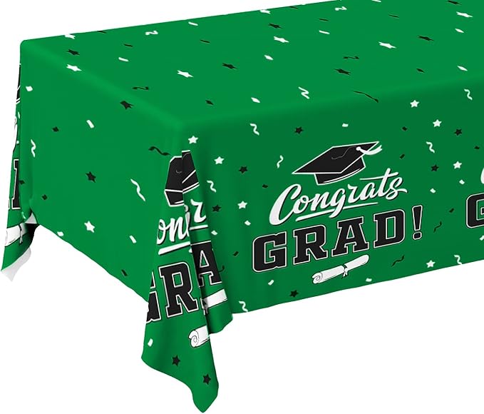 Gatherfun Graduation Party Decorations, Gongrats Grad Tablecover for Graduation Party Supplies, 3 pcs Green Table Cloths, 54"x108"