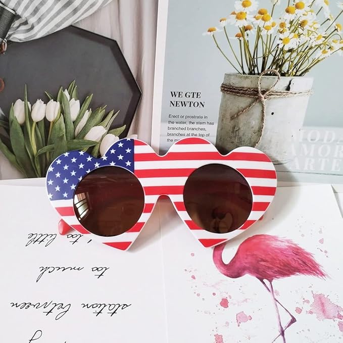 American Flag Glasses 8pcs, Fourth 4th of July Party Accessories, USA Veterans Day decoration Memorial Day Patriotic Party Favors, Red White and Blue Photo Booth Props