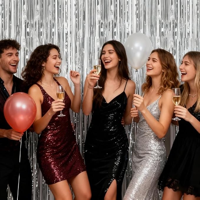 Birthday Party Streamer Backdrop Decorations-Glossy Foil,Brightly Colored,Perfect for Themed Party,Christmas,2 Pack,Silver